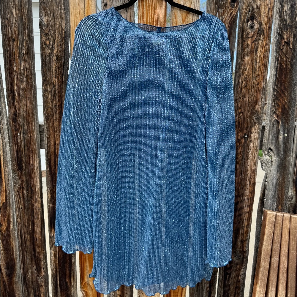 blue sequin sheer mini dress